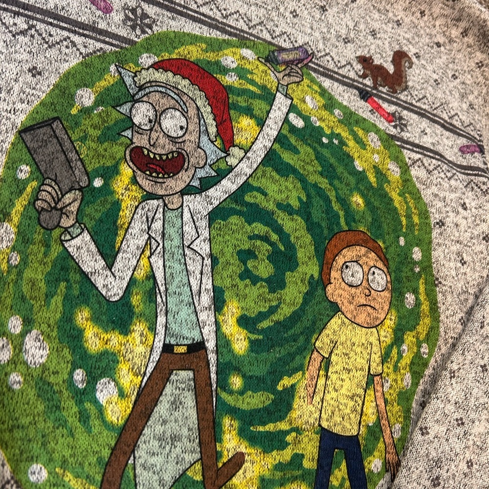 Rick & Morty Gray Ugly Christmas Sweater Adult Size Small - Picture 3 of 8